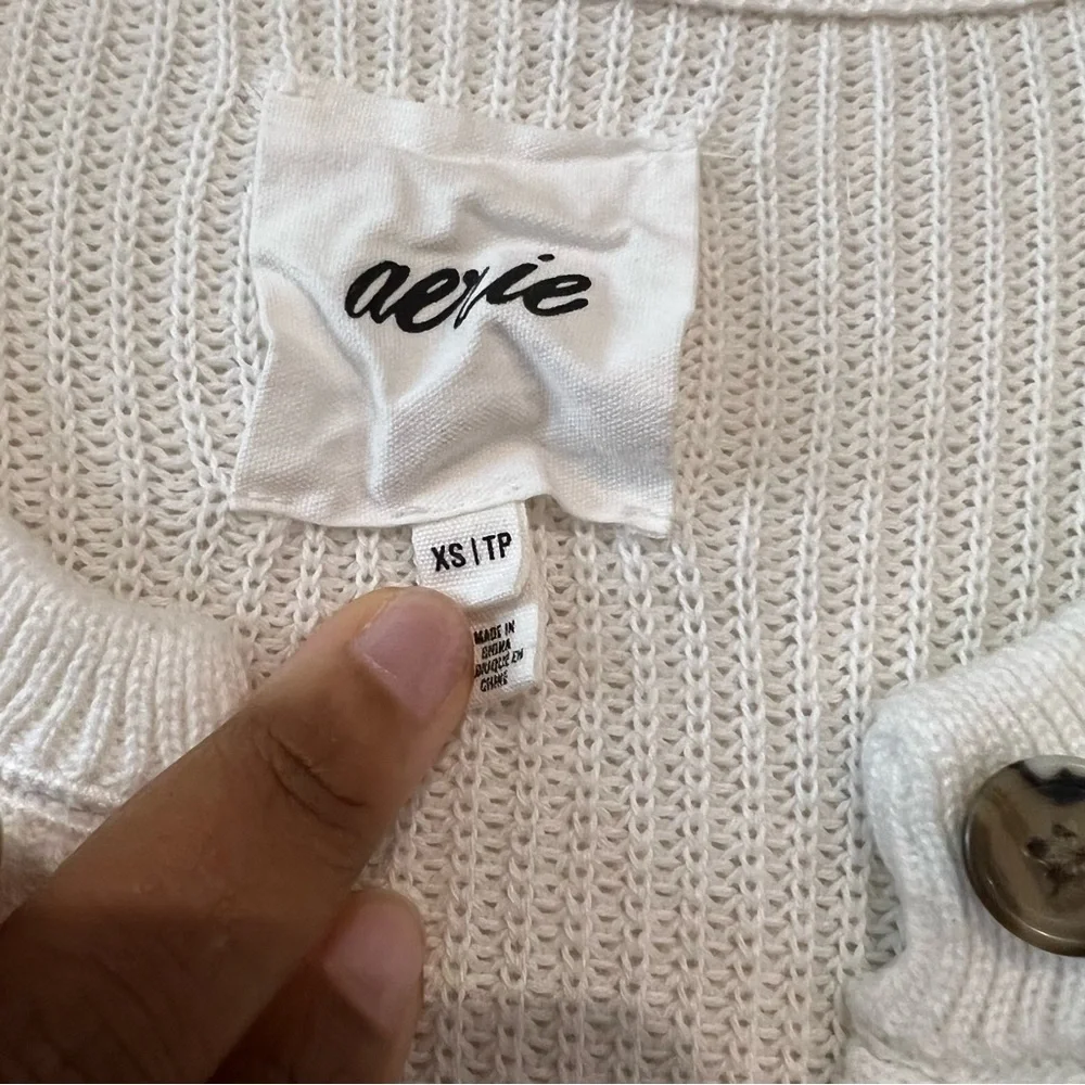 Aerie Long Sleeve Ivory White Knitted Half Button Up Pullover Sweater size XS - Picture 3 of 11